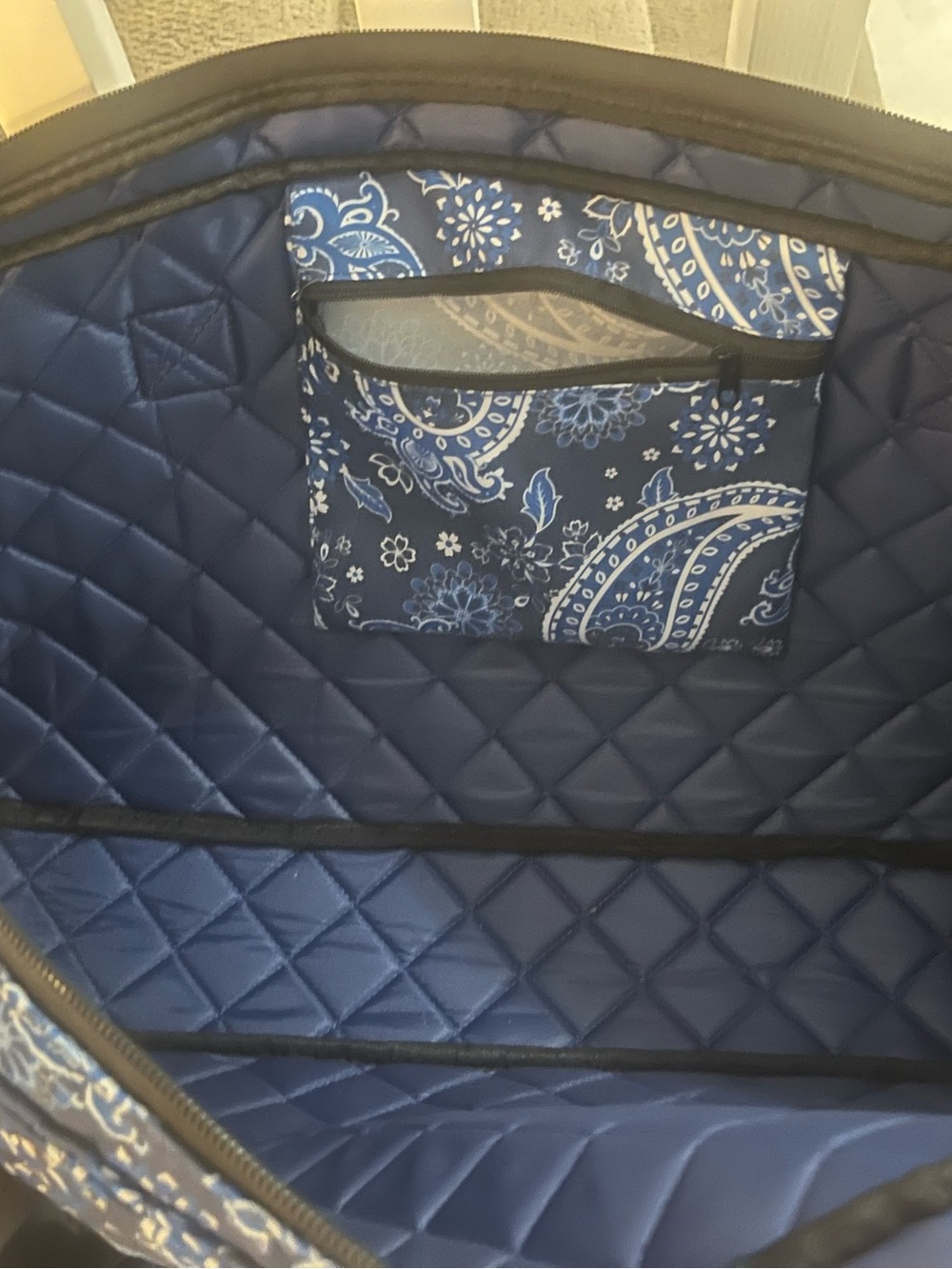 Quilted Paisley Mahjong Tote in Blue - Picture 2 of 4